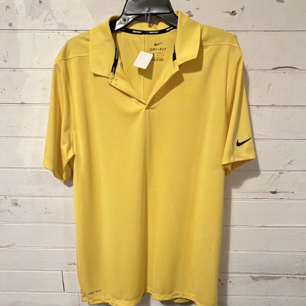 Nike Golf Dri-Fit Men's Yellow Polo Shirt Moisture Wicking Size L